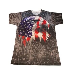 GET A LIFE Eagle American Flag Fireworks Graphic T Shirt Tee Mens Medium